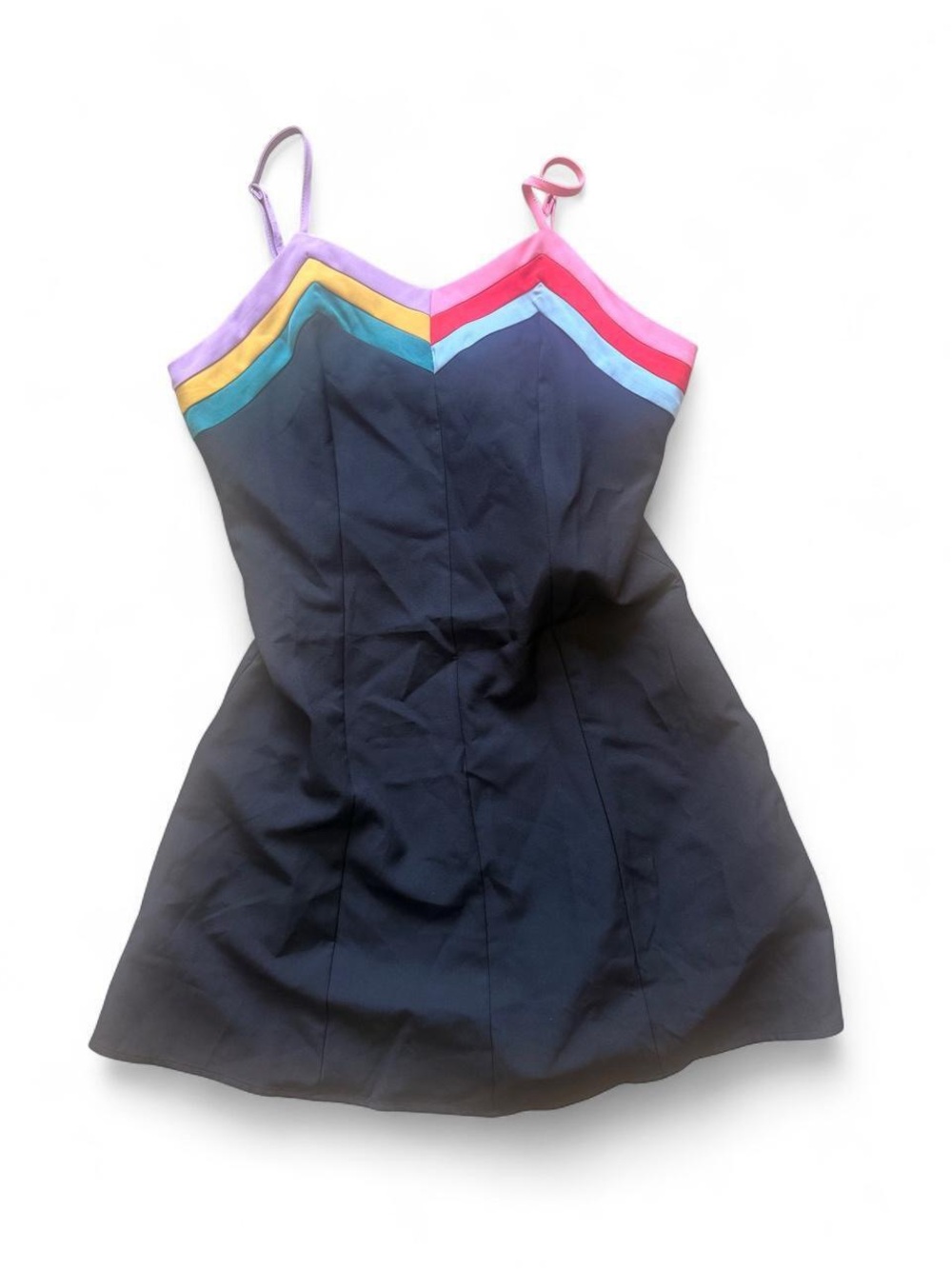 Black Mini Dress with Rainbow Chevron Trim